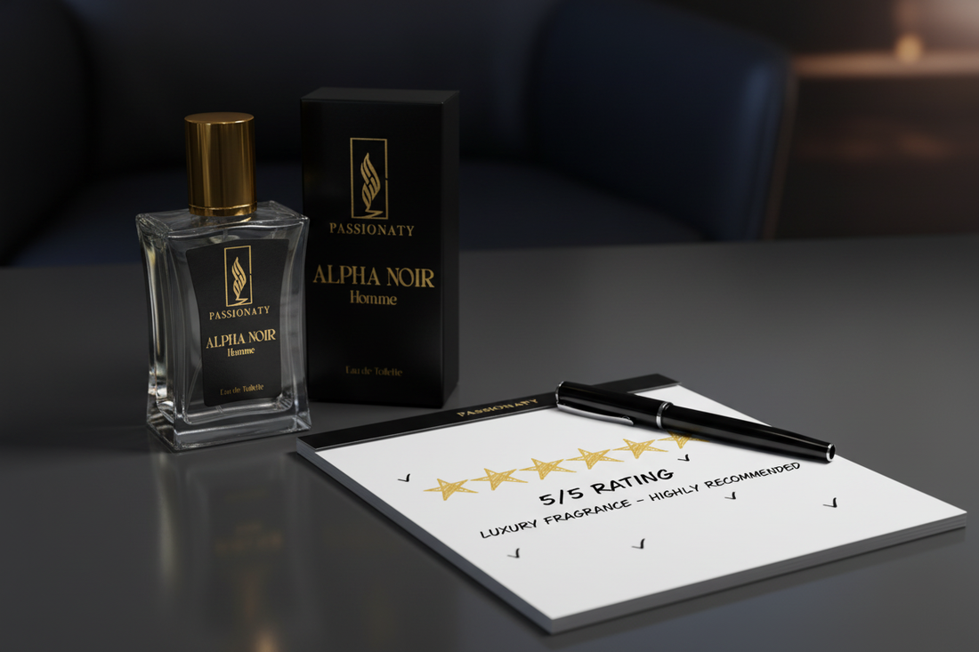 Herrenparfüm Test 2025 – Alpha Noir Homme von Passionaty als Testsieger mit 4,8 von 5 Punkten