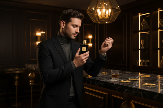 Mann testet Pheromone Parfüm auf Handgelenk – Alpha Noir Homme von Passionaty, Testguide für Männer
